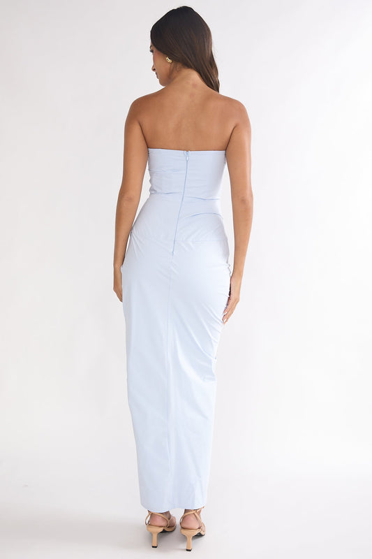 Paradisa Strapless Ruched Maxi Dress Blue