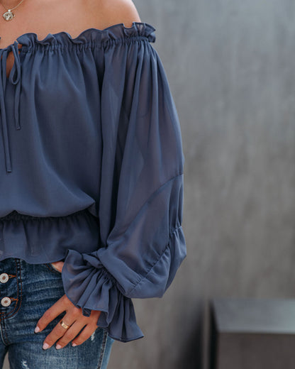 Caydence Chiffon Off The Shoulder Blouse - Dusty Blue