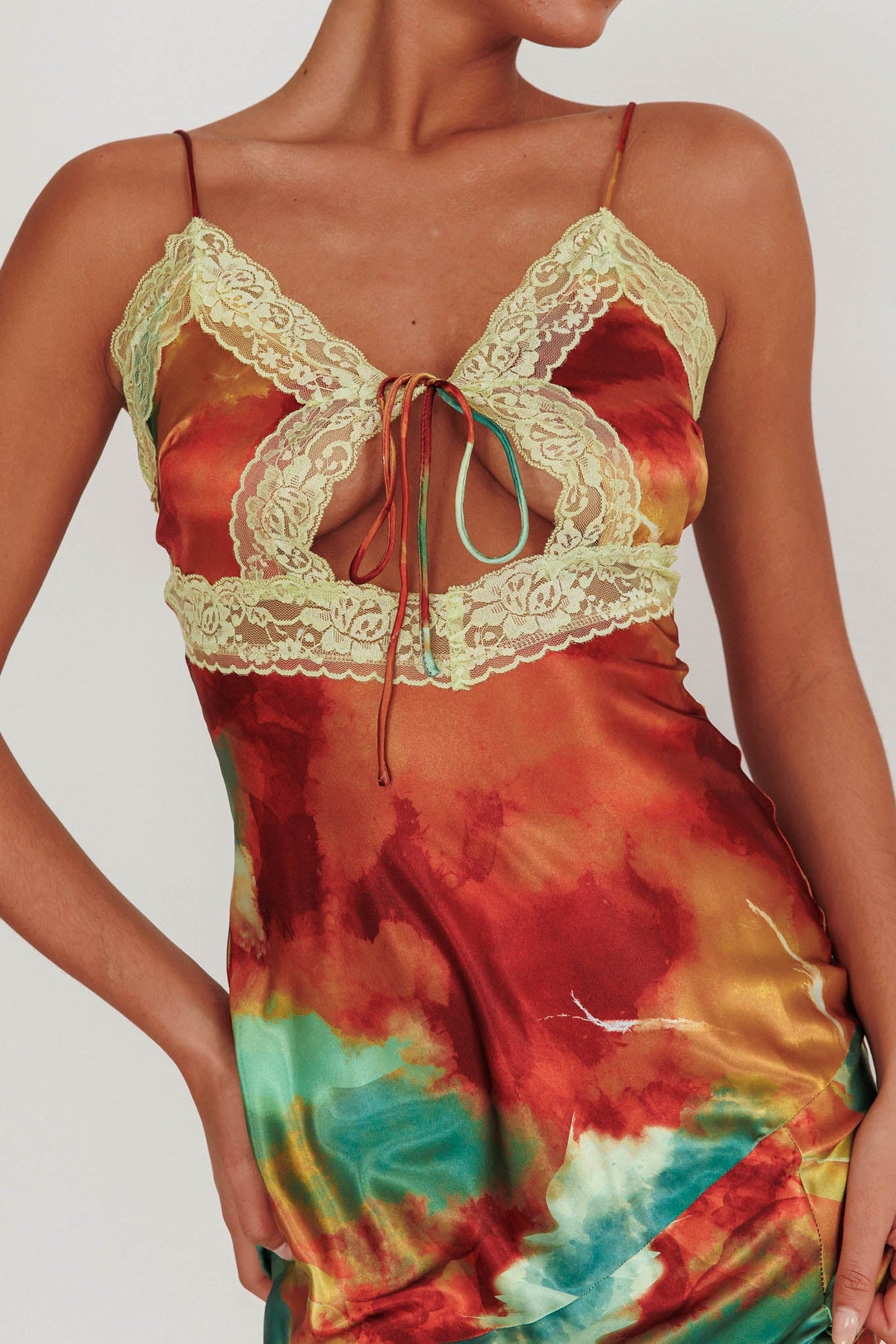 Saga Bust Keyhole Satin Maxi Dress Green