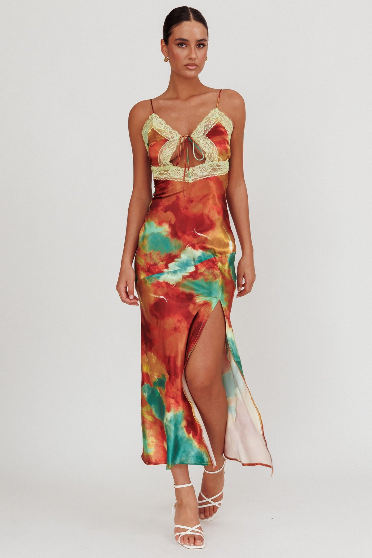 Saga Bust Keyhole Satin Maxi Dress Green