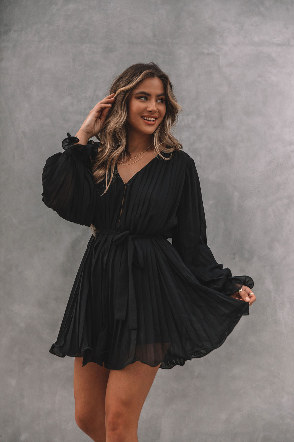 Found Love Pleated Romper - Black