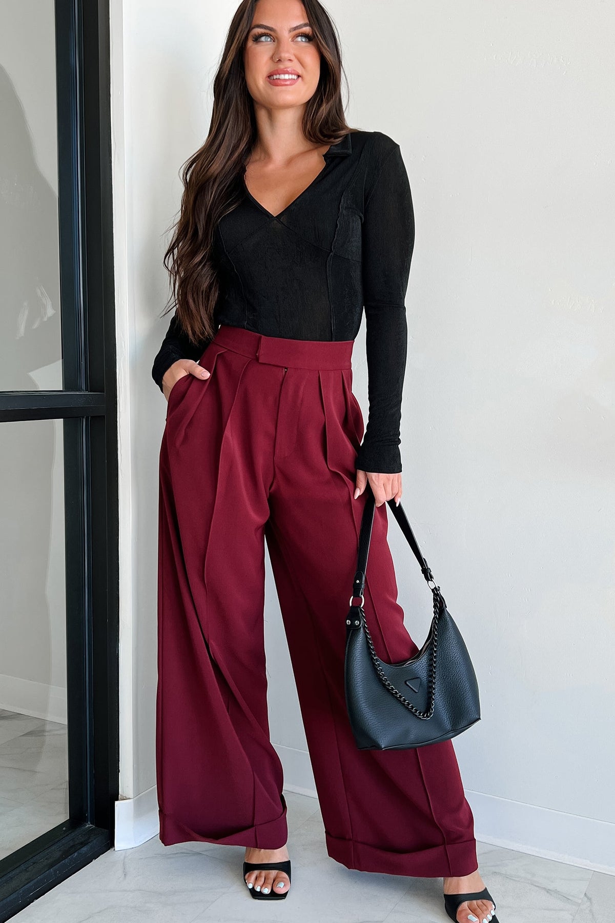 Compelling Attitude Shimmery Knit Long Sleeve Top (Black)