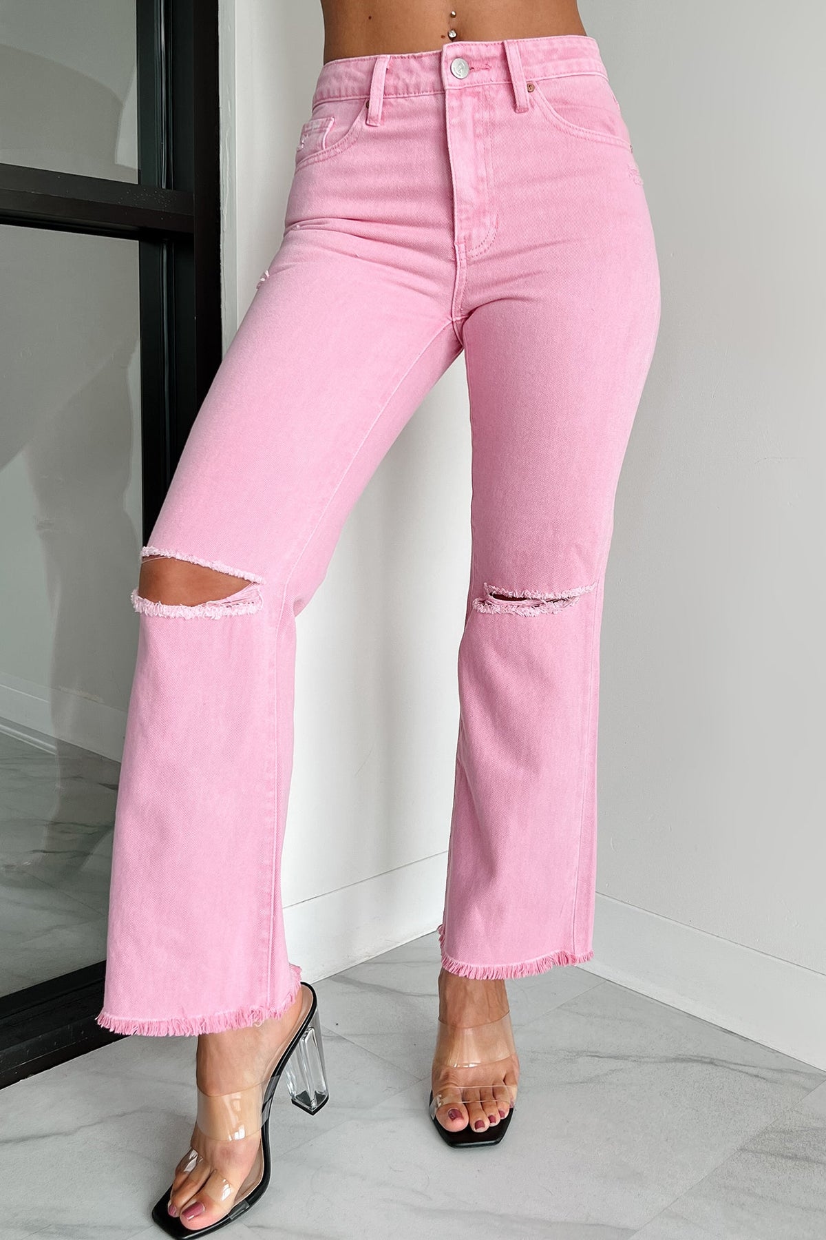 DOORBUSTER Bernina High Rise Slim Straight Jeans (Pink)
