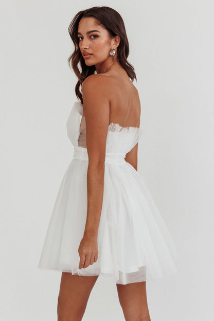 Touch The Stars Gathered Mesh Mini Dress White