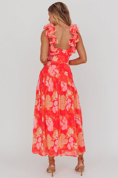 Kinley Ruffle Strap Maxi Dress Floral Orange