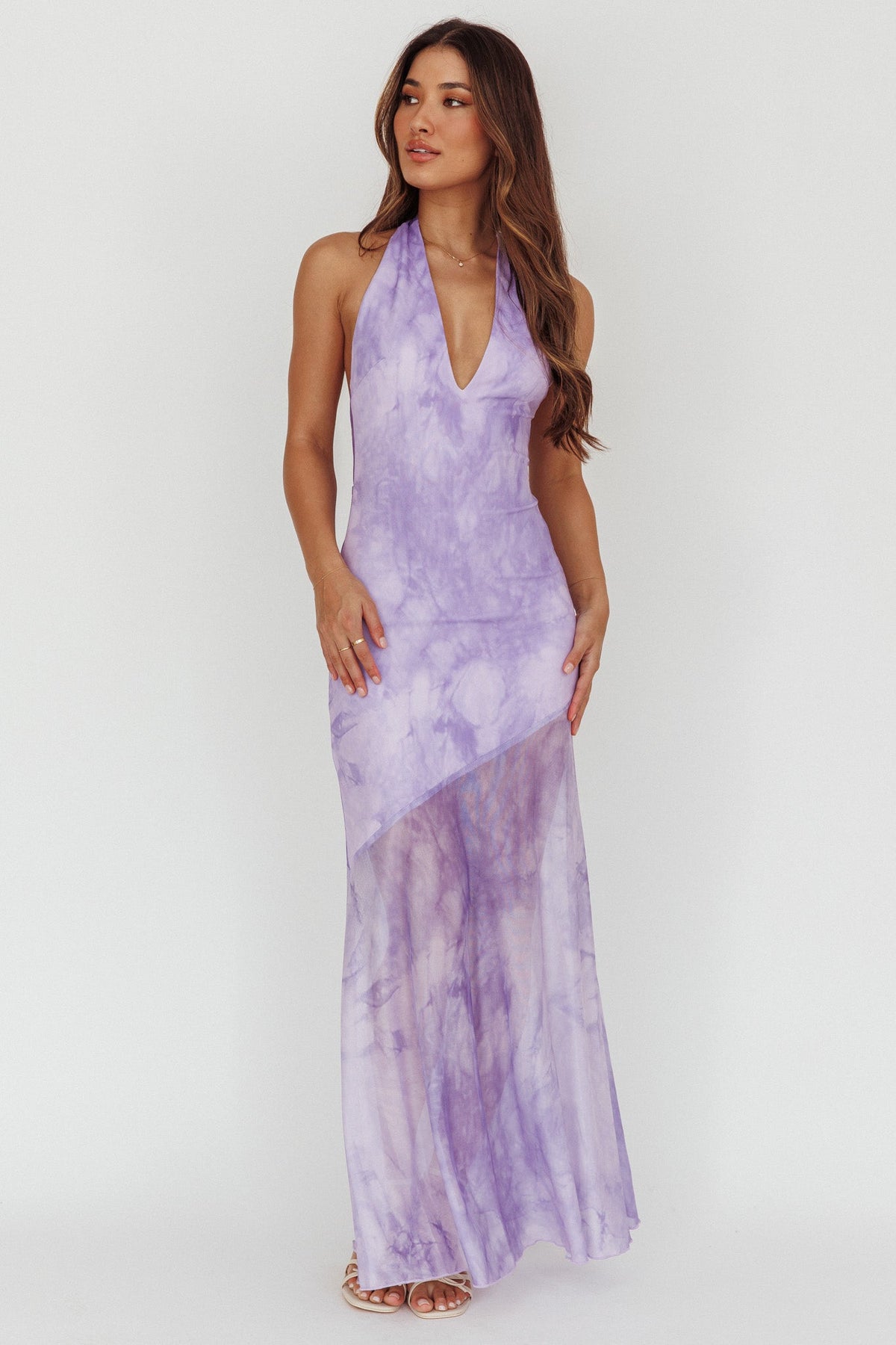 Locket Halterneck Maxi Dress Marbled Lilac