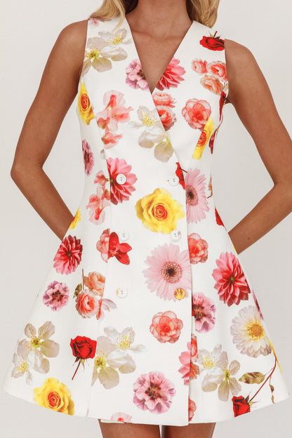 Austria Sleeveless Double Breasted Mini Dress Floral