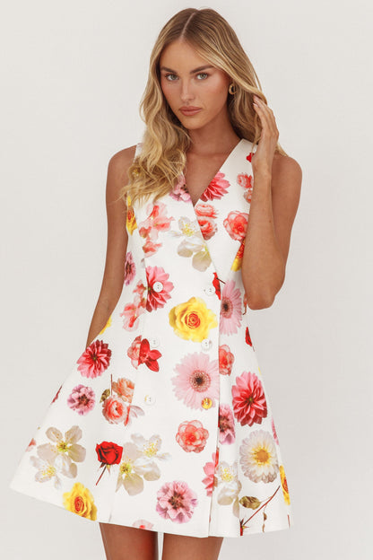 Austria Sleeveless Double Breasted Mini Dress Floral