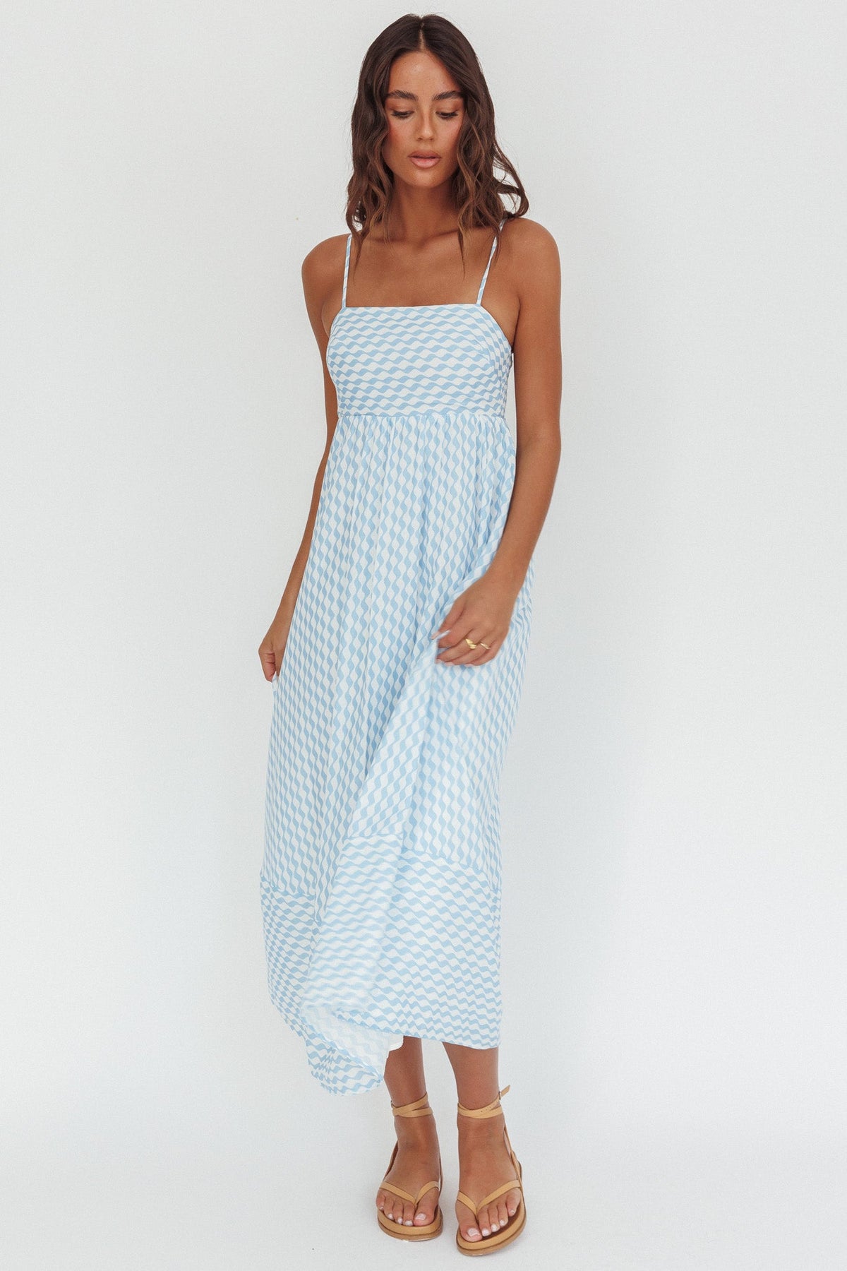 Shirley Square Neckline Maxi Dress Print Light Blue