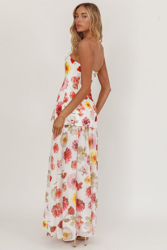 Wilma Flowy Hem Strapless Maxi Dress Floral