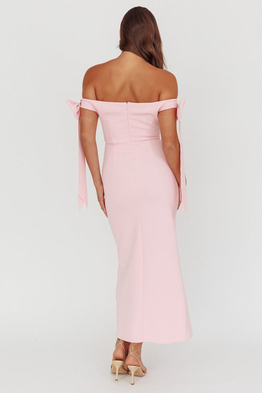 Have Faith Off-Shoulder Bow Sleeve Maxi Dress Baby Pink