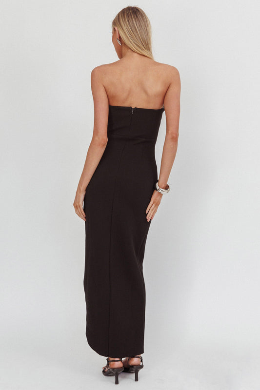 Maelie Sweetheart Neckline Pleated Bodice Maxi Dress Black
