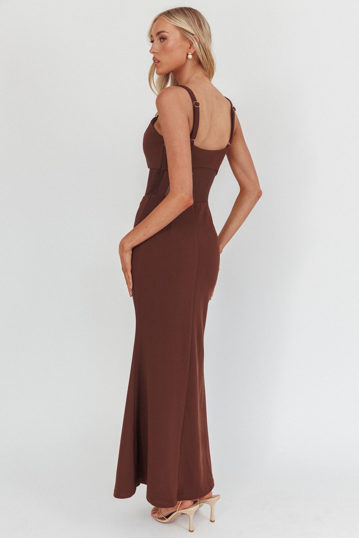 Shelbie Sheer Waist Maxi Dress Chocolate