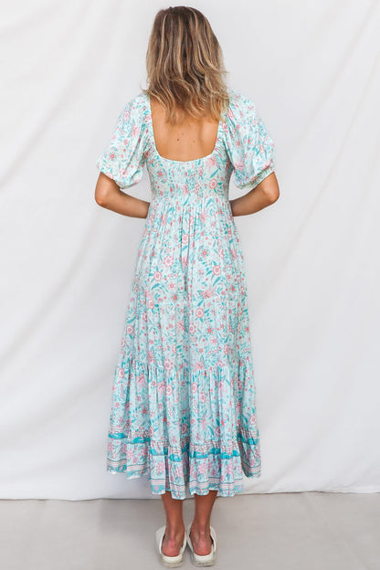 Kace Midi Dress - Blue Floral
