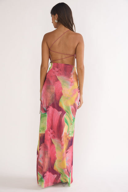 Marvella Open Back Cut-Out Maxi Dress Red Multi