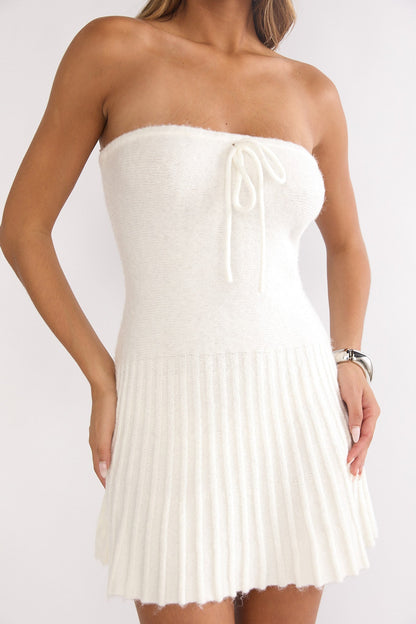 Hollis Strapless Pleat Hem Knit Mini Dress White
