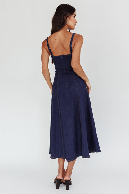 Catch My Drift A-Line Midi Dress Dark Blue