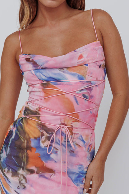 Teava Laced Waist Maxi Dress Watercolor Pink
