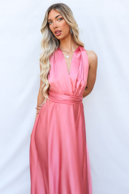 Pandora Multiway Gown - Rose Pink Satin