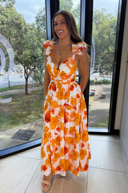 Giselle Maxi Dress - Orange Floral