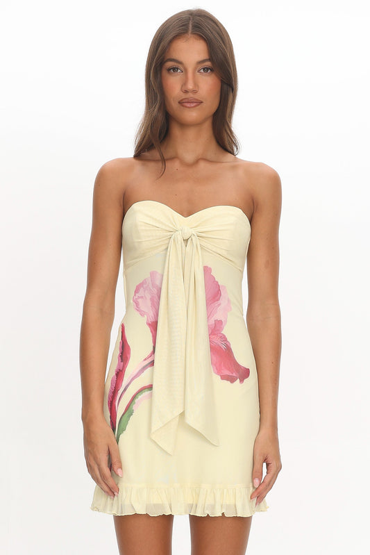 Evandra Sweetheart Neckline Strapless Mini Dress Lemon