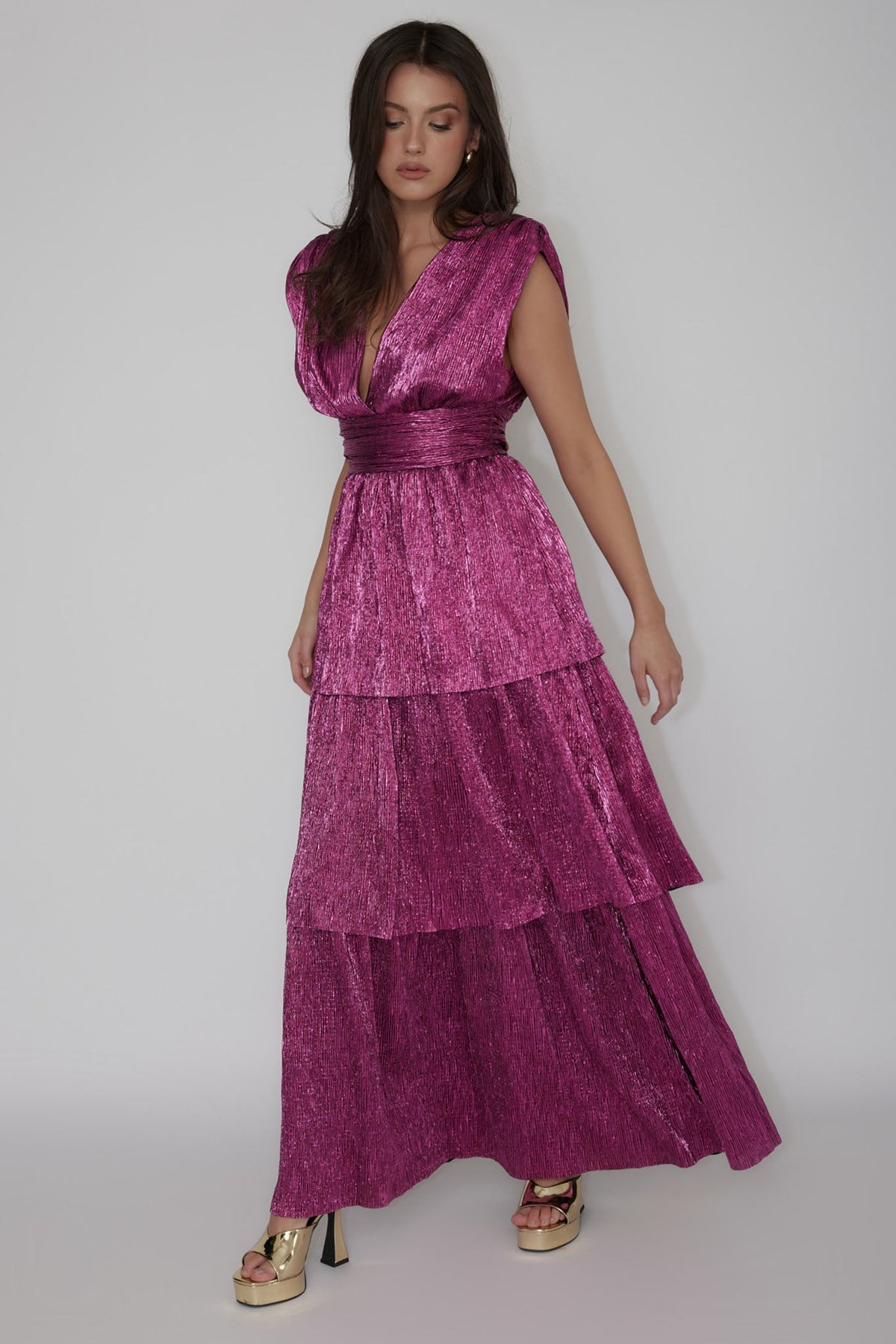 Shimmer Layered Maxi Dress Magenta Haze