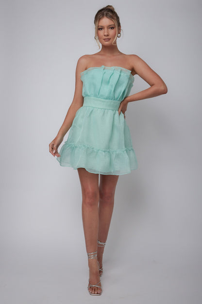 Marisela Strapless Frill Hem Mini Dress Mint