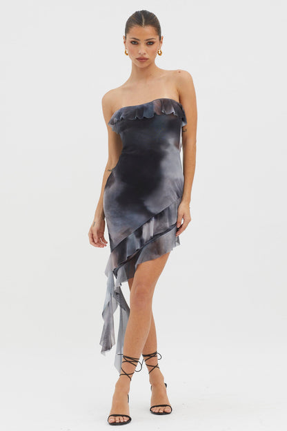 Won't Let Go Ruffle Trim Mini Dress Charcoal