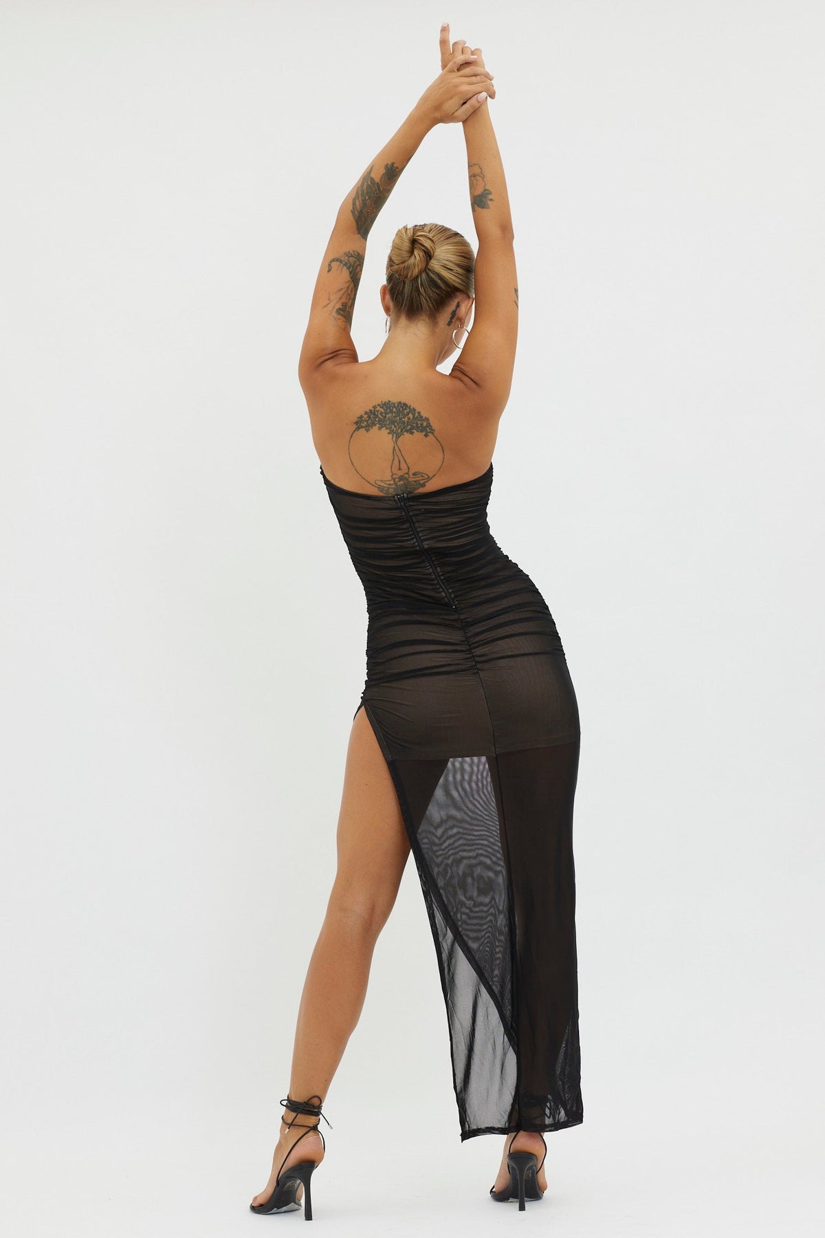 LA Nights Strapless Sheer Midi Dress Black/Nude