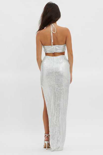 Astral Halterneck Sequin Dress Silver