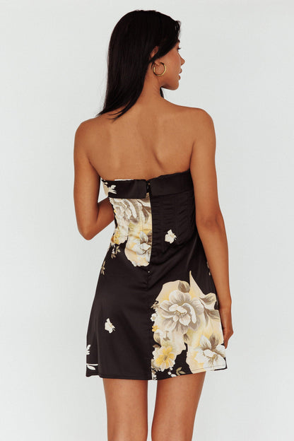 Govana Foldover Neckline Mini Dress Print Black
