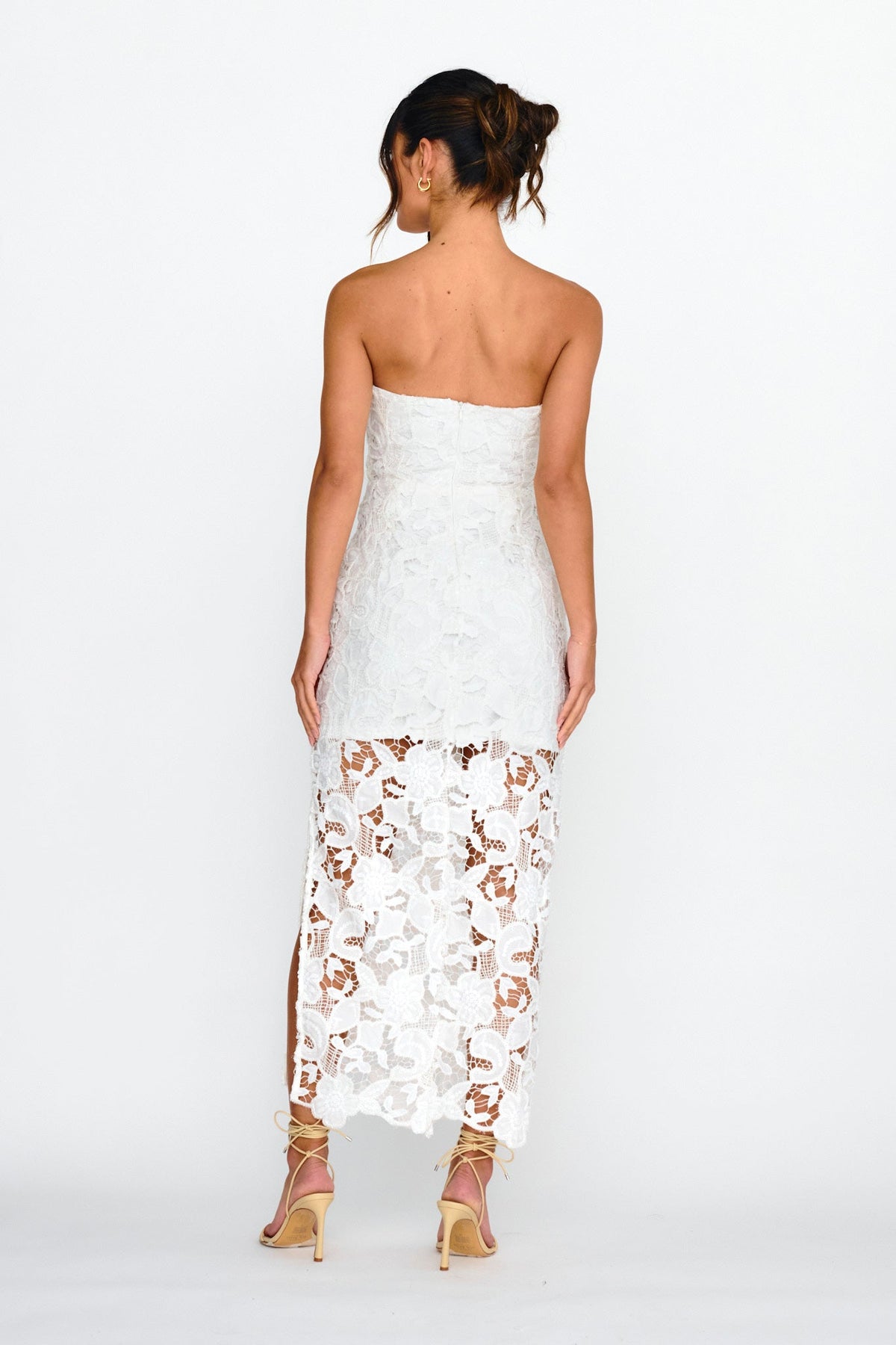 Parisa Sequin Embroidery Overlay Midi Dress White