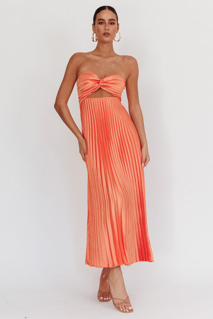 Wicked Games Strapless Pleated Maxi Dress Orange