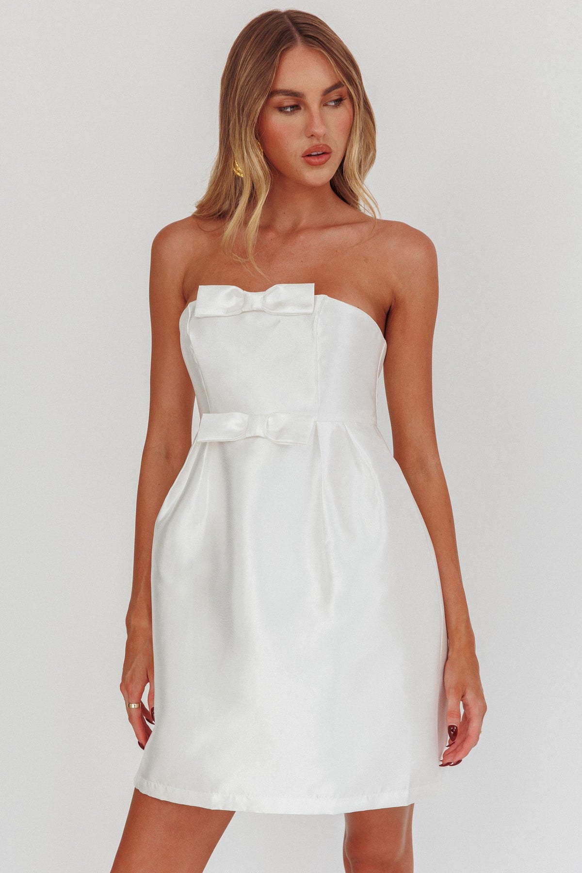 Waylon Double Bow Mini Dress Off White