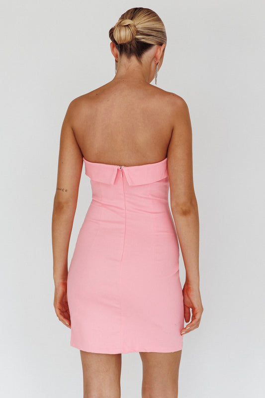Jordi Foldover Neckline Mini Dress Baby Pink