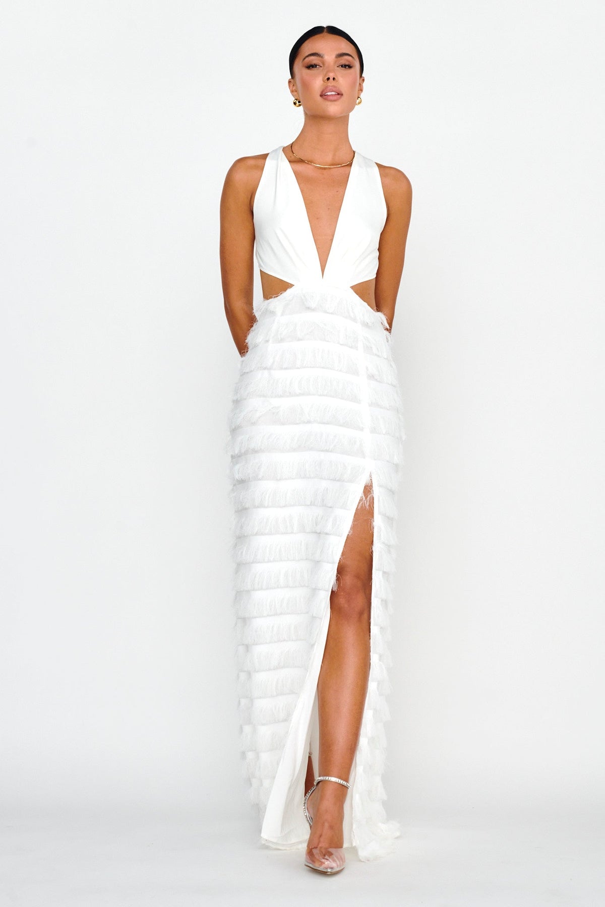 Bold Move Fringe Trim Maxi Dress Ivory