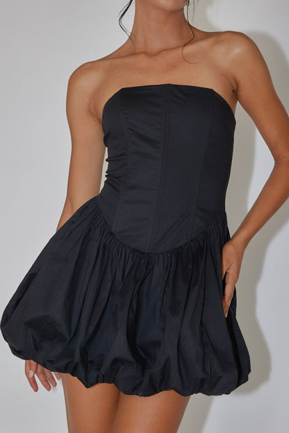 Monti Strapless Bubble Hem Mini Dress Black