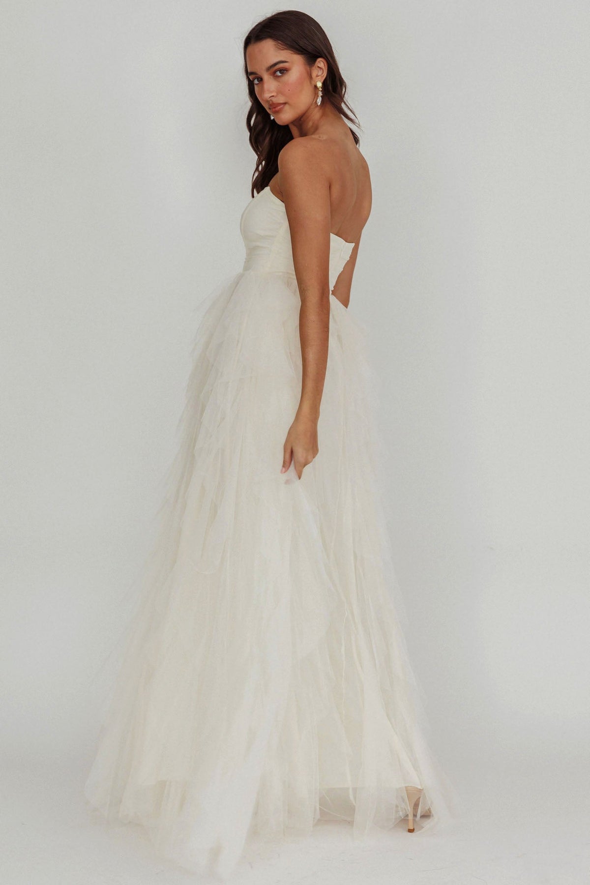 Rori Tulle Cascade Maxi Dress Ivory