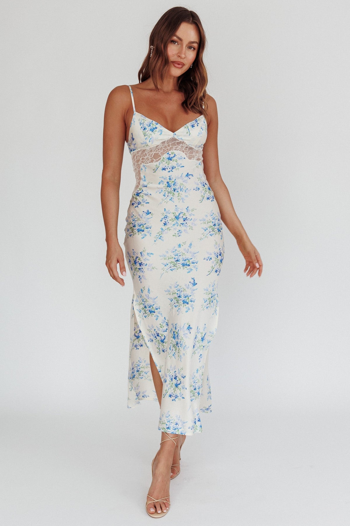 Seraphim Floral Lace Maxi Dress Blue Cream