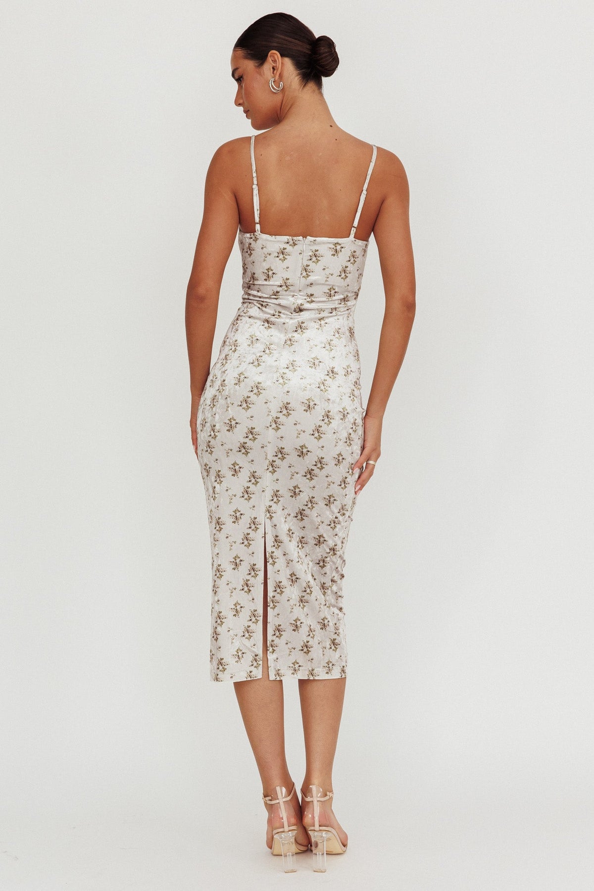 Magic Wand Velvet Midi Dress Olive Floral