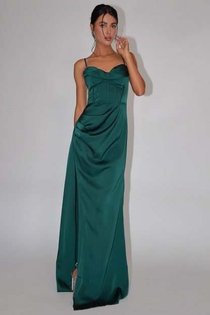 Secret Sweetheart Neckline Split Maxi Dress Hunter Green