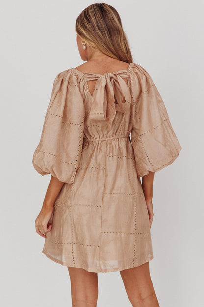 Summerlin Puff Sleeve Eyelet Mini Dress Beige