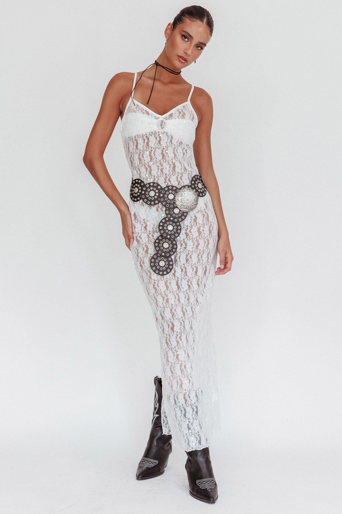 Take It Slow Lace Sequin Maxi Dress White