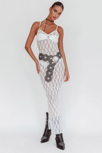Take It Slow Lace Sequin Maxi Dress White