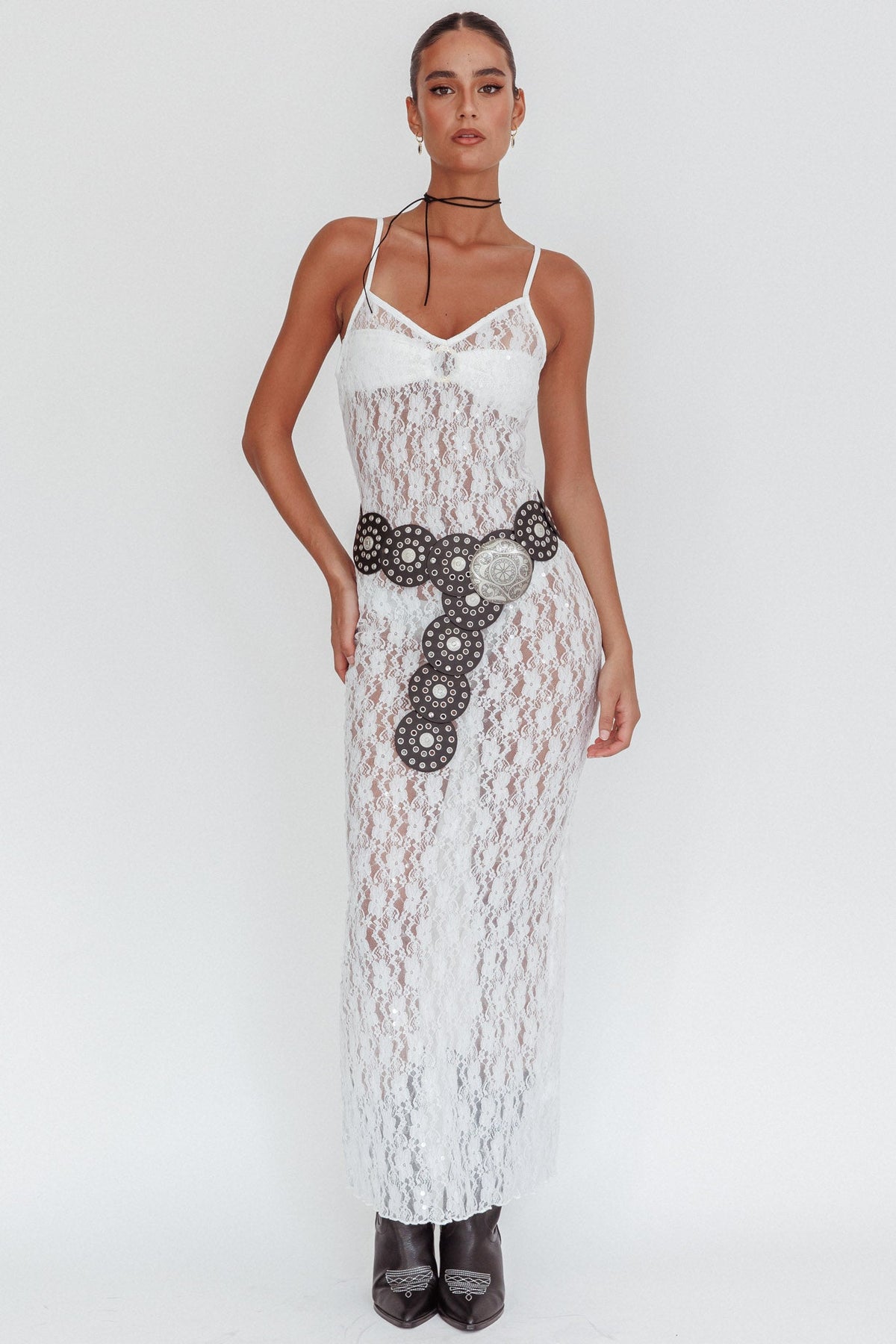 Take It Slow Lace Sequin Maxi Dress White