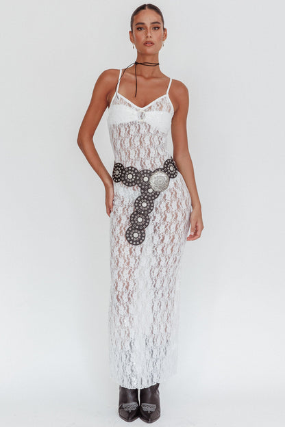 Take It Slow Lace Sequin Maxi Dress White