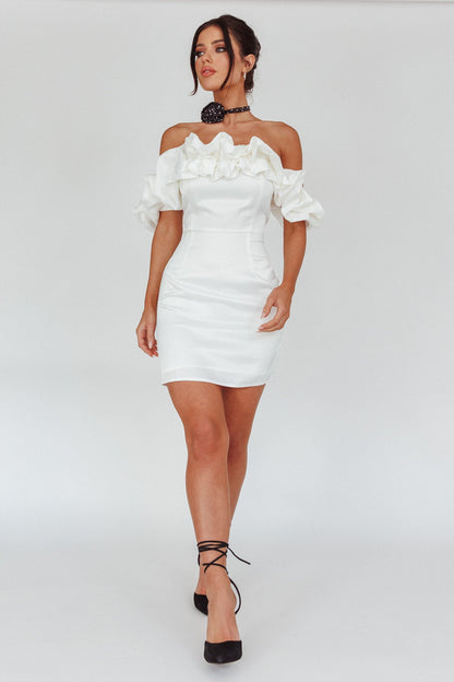 La Palma Off-Shoulder Mini Dress Off White