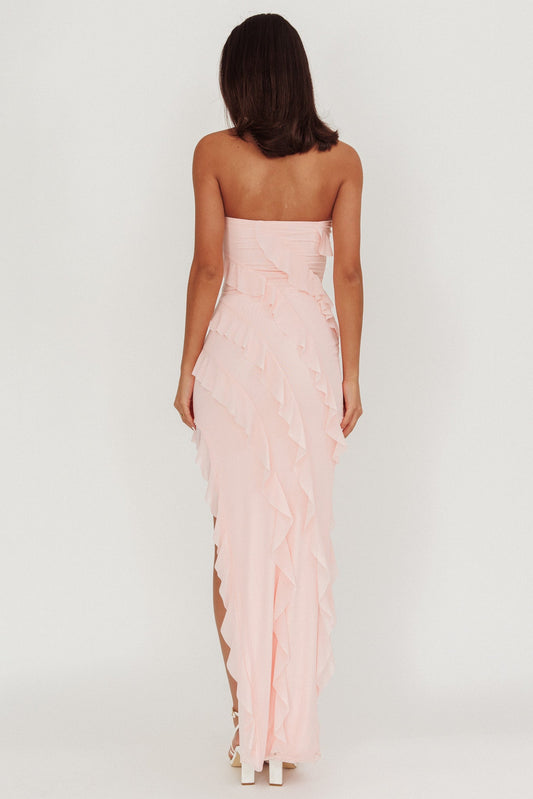 Just Friends Strapless Ruffle Maxi Dress Light Pink