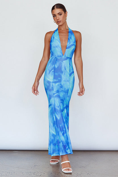 Mayah Halterneck Maxi Dress Printed Blue