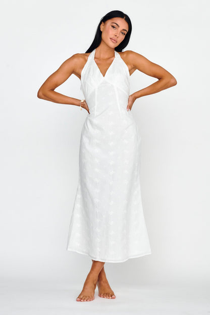 Lavara Halterneck Midi Dress White